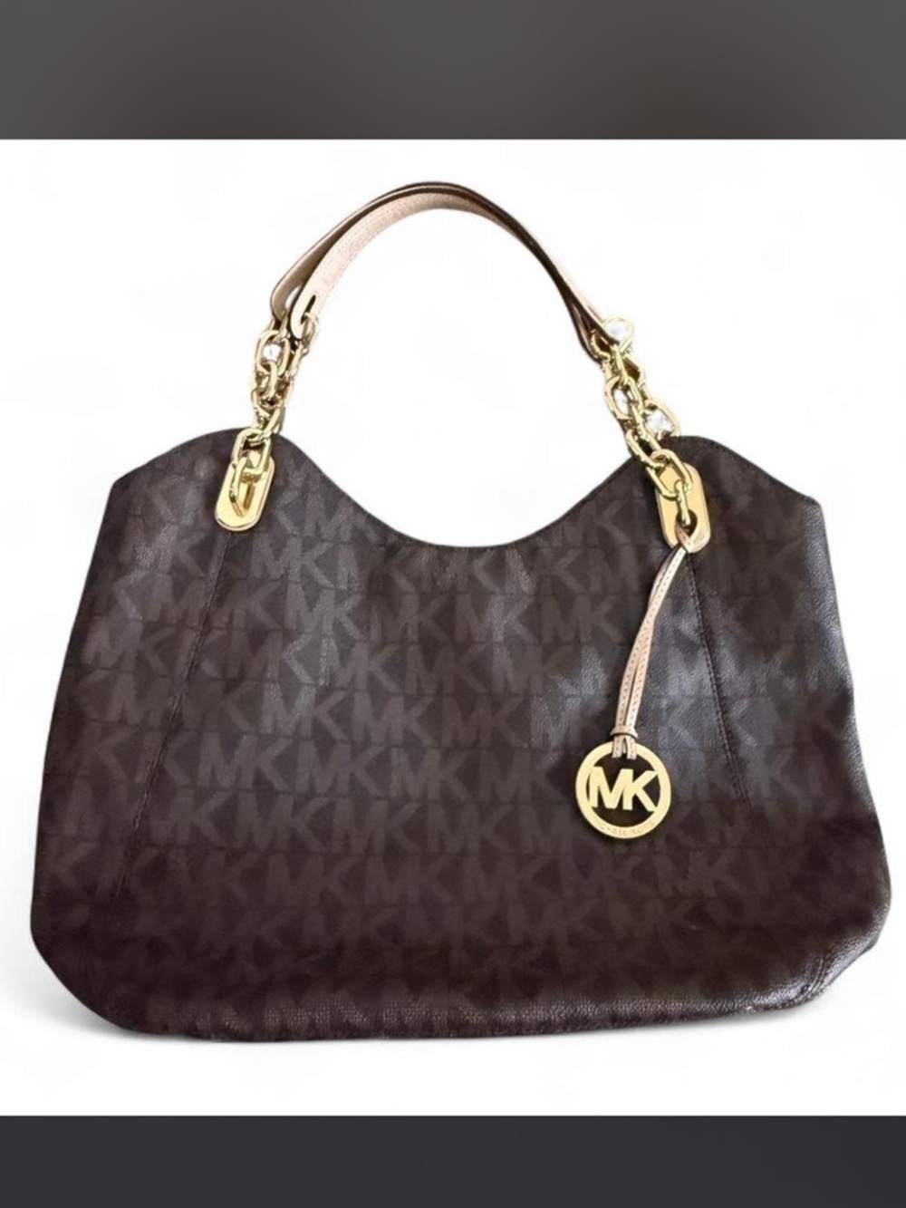 Michael Kors Dark Brown Signature MK Chain-Handle Shoulder Bag